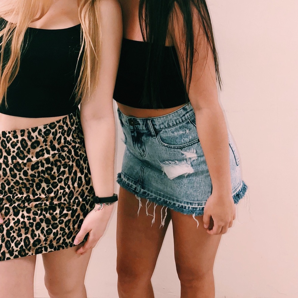 Distressed jean skirt